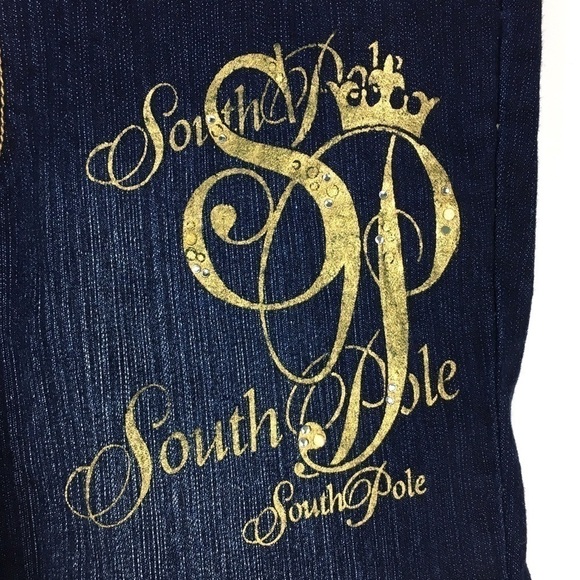 SOUTH POLE Capri Jeans Cuffed Rhinestones Metallic Dark Wash Denim Size 16 Girls - Picture 13 of 14